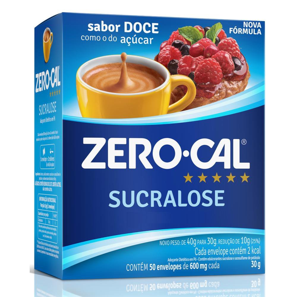Adoçante em Pó Zero Cal Sucralose com 50 Sachês de 600mg cada em Oferta na Shopee