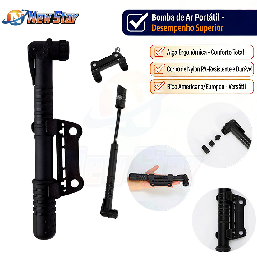 New Star Mini Bomba de Ar de Mão Encher Pneu Bike Bicicleta Válvula Fina e Grossa