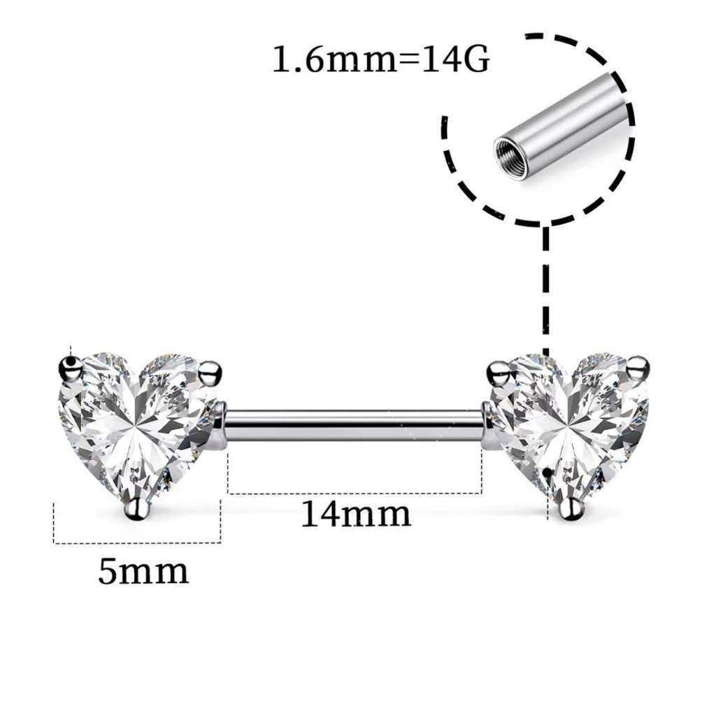 Par Piercing Mamilo Coração Zircônia Aço Cirúrgico 316l Inox Não Oxida Envio Imediato