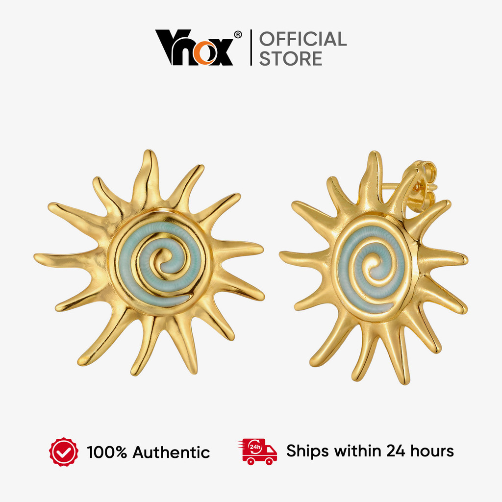 Brincos De Girassol Vitrificados Com Gota Azul Vnox , Orelha De Sol Vintage Para Mulheres E Meninas , Presente De Joias