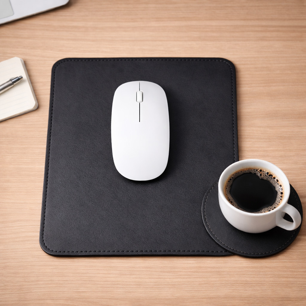 Kit Mouse Pad 20x20cm Couro Sintético Premium + Porta Copo Proteção Escritório Home Office Deskpad em Oferta na Shopee