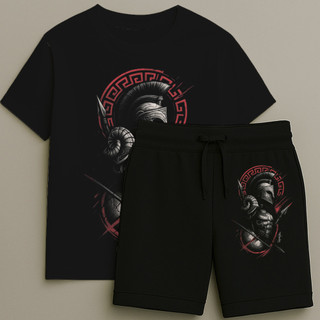 KIT CAMISETA E BERMUDA TECTEL masculina Básica Camiseta Alta Qualidade 100% Algodão No fio 30.1 Estampa Espartanos DTF