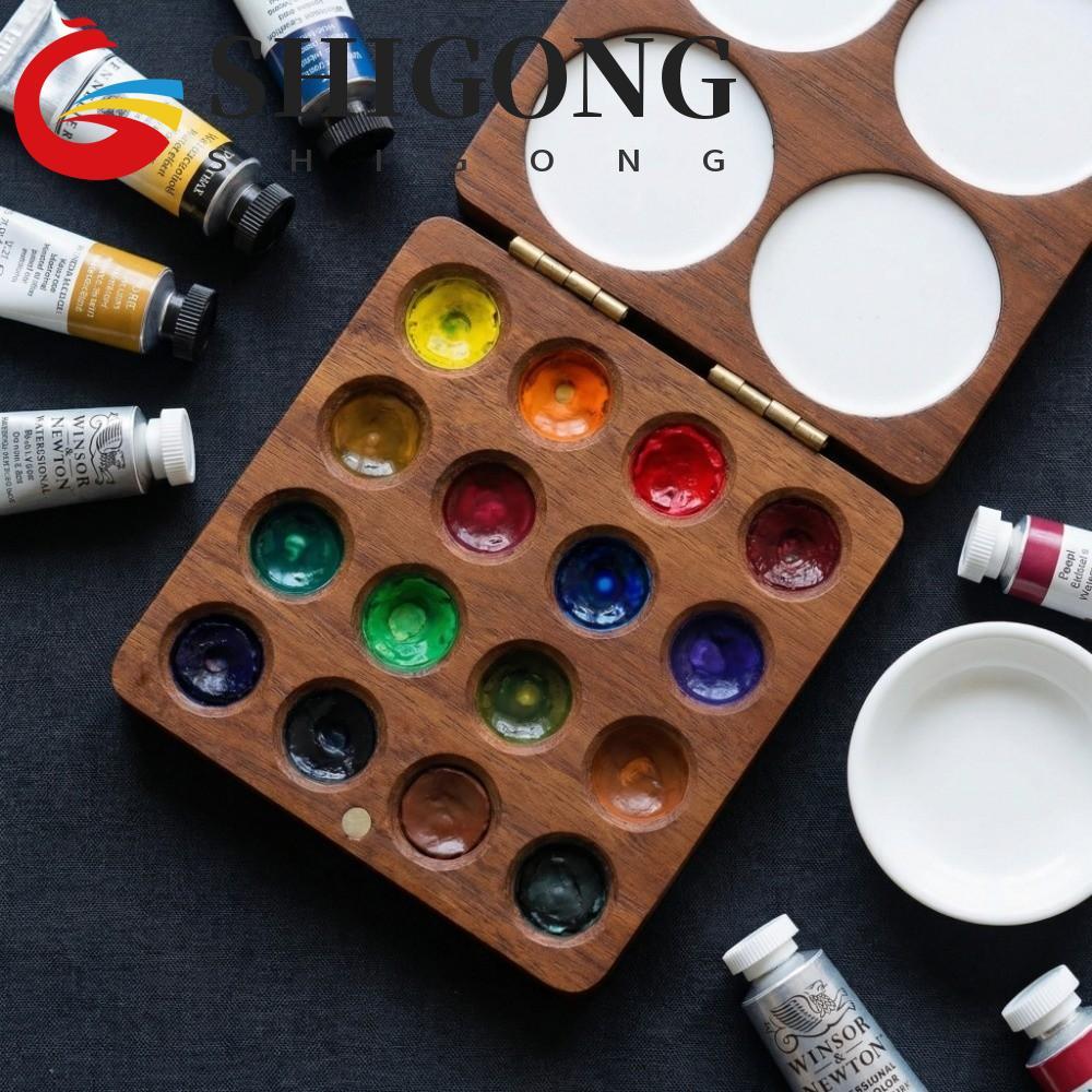 Paleta De Aquarela SHIGONG , Caixa Compacta De Pintura De Nogueira , Mini Bandeja Portátil De Mistura De Sucção