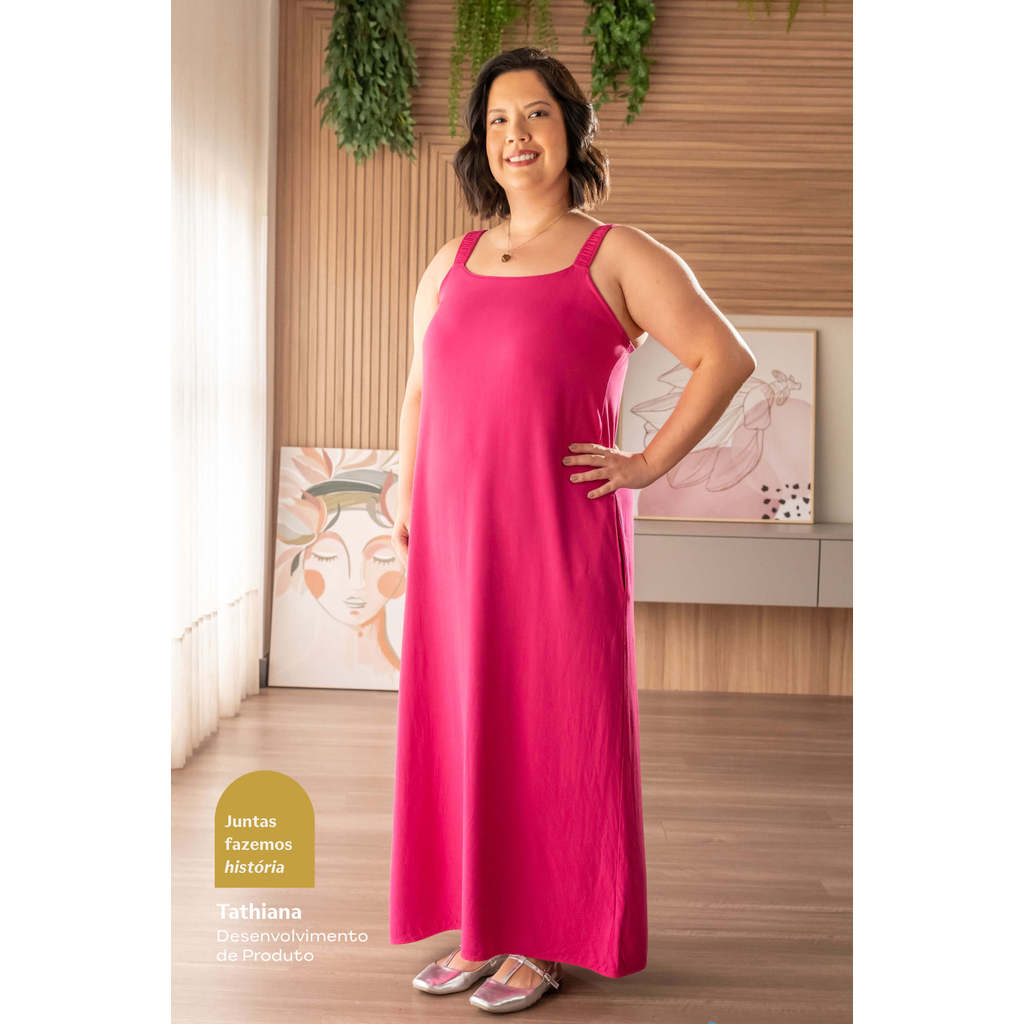 Vestido Feminino Midi Trapézio Marialícia Rosa