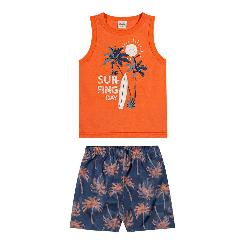 Conjunto Infantil Menino Surfing Elian Laranja em Oferta na Shopee