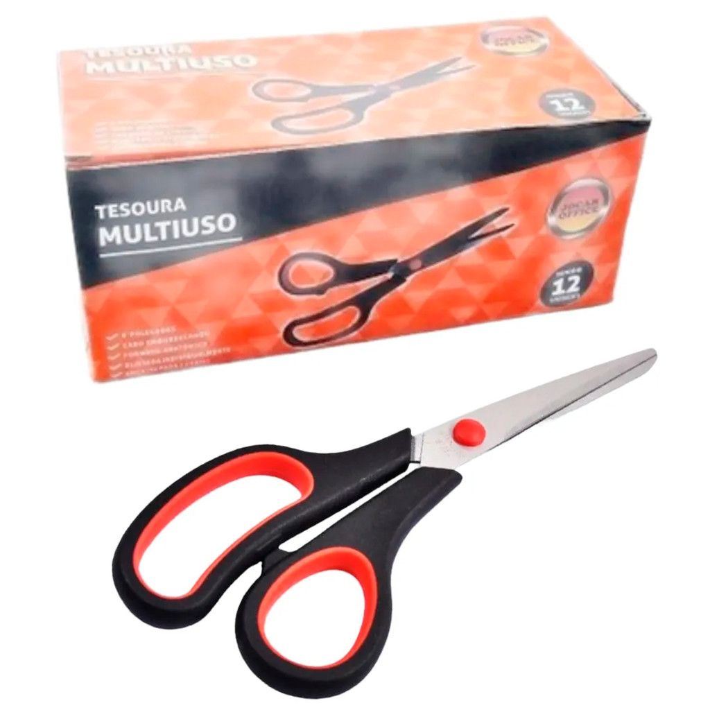 Kit 12 Tesouras Multiuso Inox 6" Polegadas 21cm Jocar Office Leonora - 91014