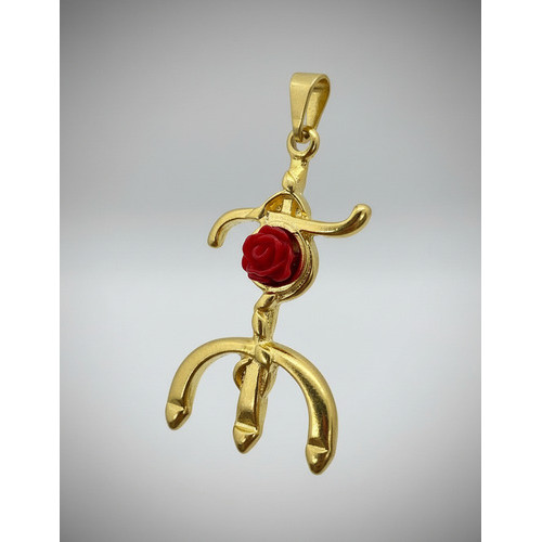 Pingente Tridente Pomba Gira Com Rosa 3,8 Cm Metal Banhado Dourado