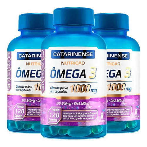 3x Ômega 3 Original Catarinense Pharma 1000mg 120 Cápsulas Sem Sabor