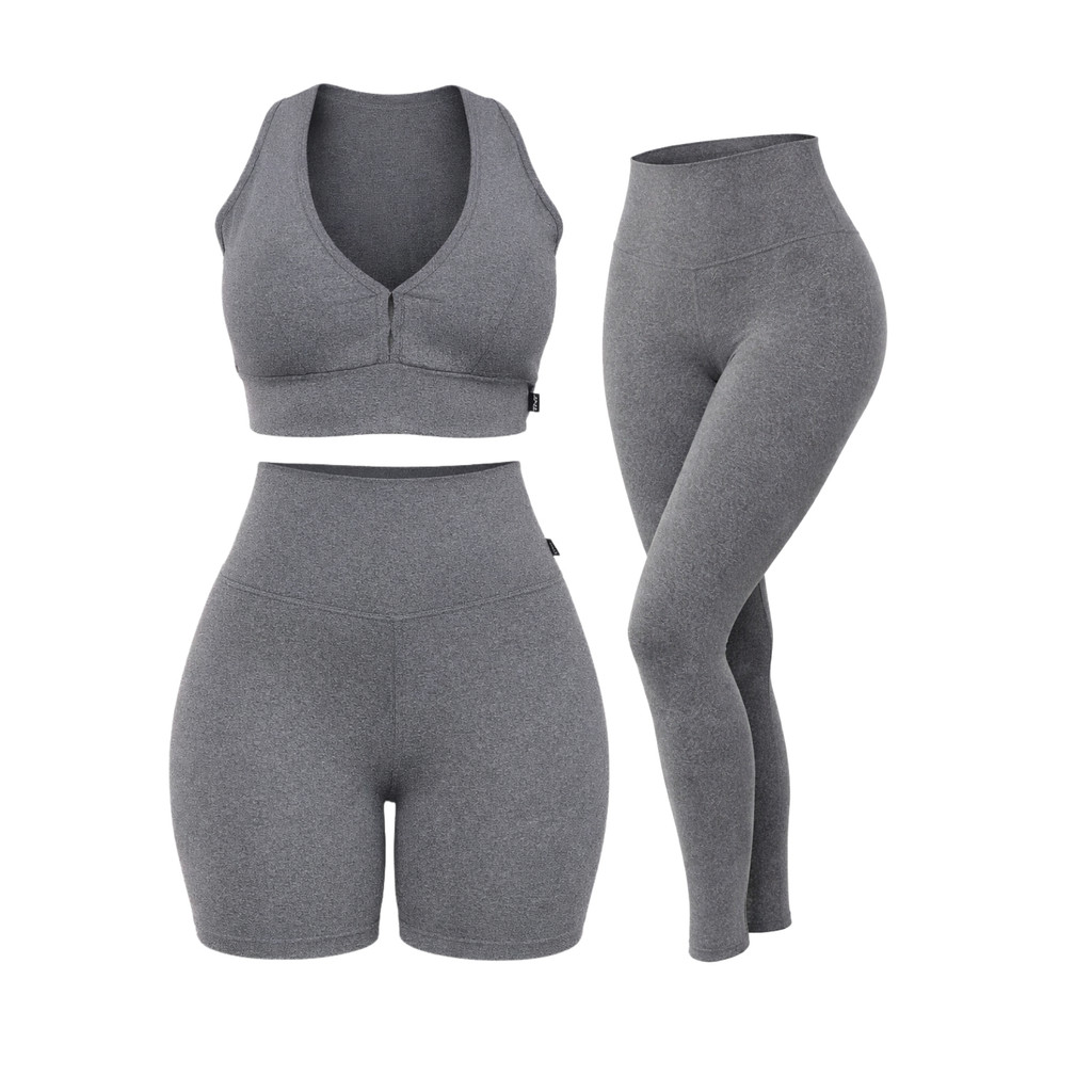 Kit 3 peças - Conjunto Academia Feminino Top + Short + legging Fitness Roupa Levanta Bumbum/ Esportivo/yoga