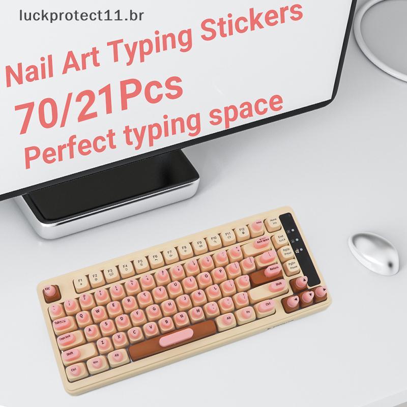 LTBR 70/21 Pçs Teclado Adesivo Elevado Stiers Para Longo Nail Art Bolhas Auto-Unhas Longas Silicone Digitação Keycaps ~