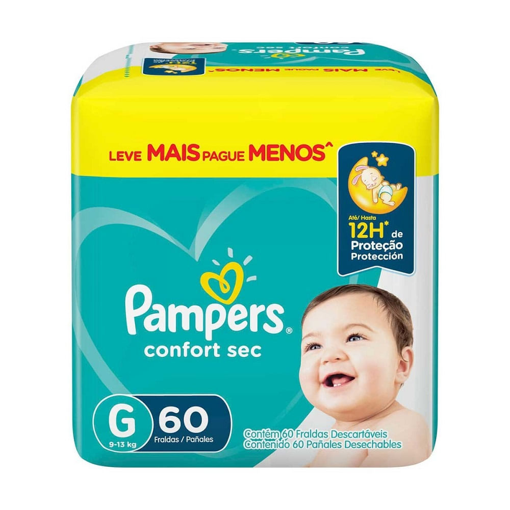 Fralda Descartável Pampers Confort Sec Super G 60 Unidades em Oferta na Shopee