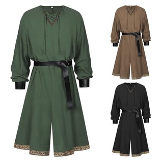 Medieval Renascentista Retro Camisa Topos Túnica Masculino Longo Robes Vestido Vintage Cavaleiro Pirata Trajes Cosplay