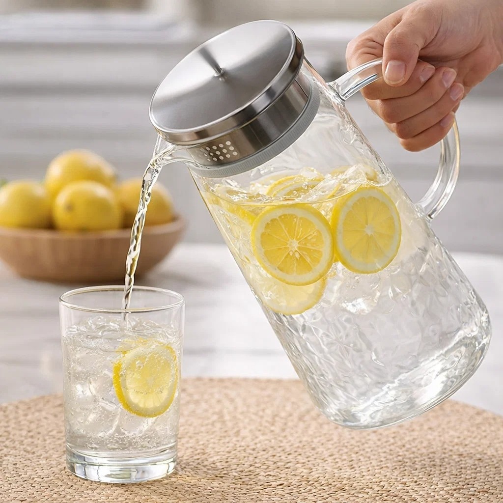 Jarra vidro tampa servir agua suco cha recipiente elegante resistente mesa posta de achadinhos