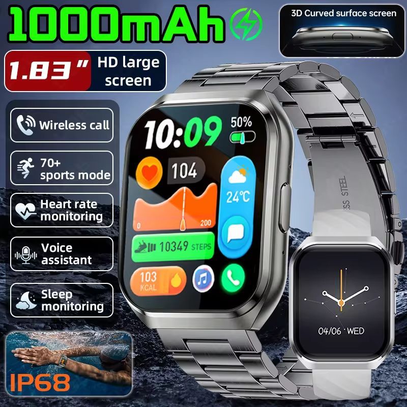 2026 Novo Relógio Inteligente Com Bateria De 1000mAh Homem 1.83 " HD Bluetooth Chamada IP68 À Prova D'água Smartwatches