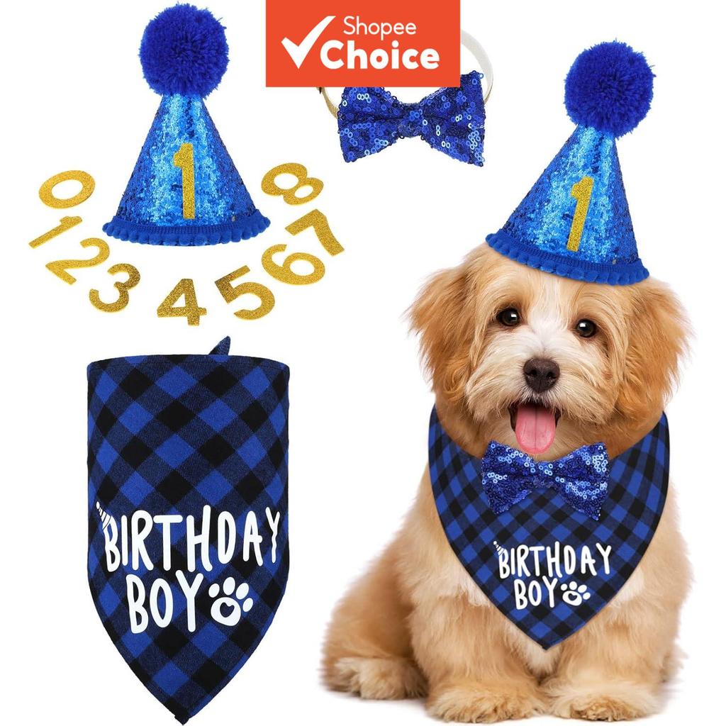 Conjunto De Fantasia De Aniversário De Cachorro Bandana Chapéus Gravata Borboleta Número Colar Para Festa De Cachorrinho