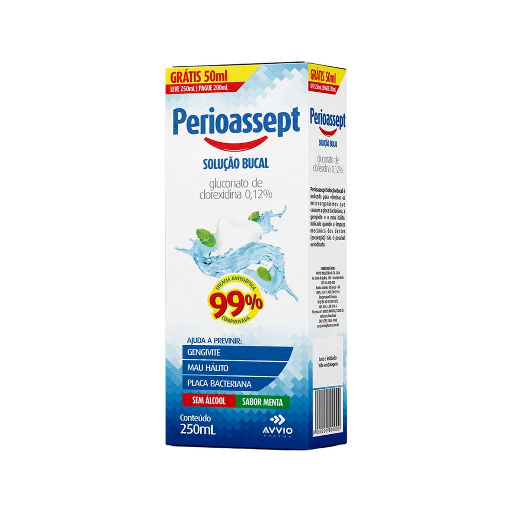 Antisséptico Bucal AVVIO Perioassept Sem Álcool Menta Higiene Oral Uso Diário - 250 ml