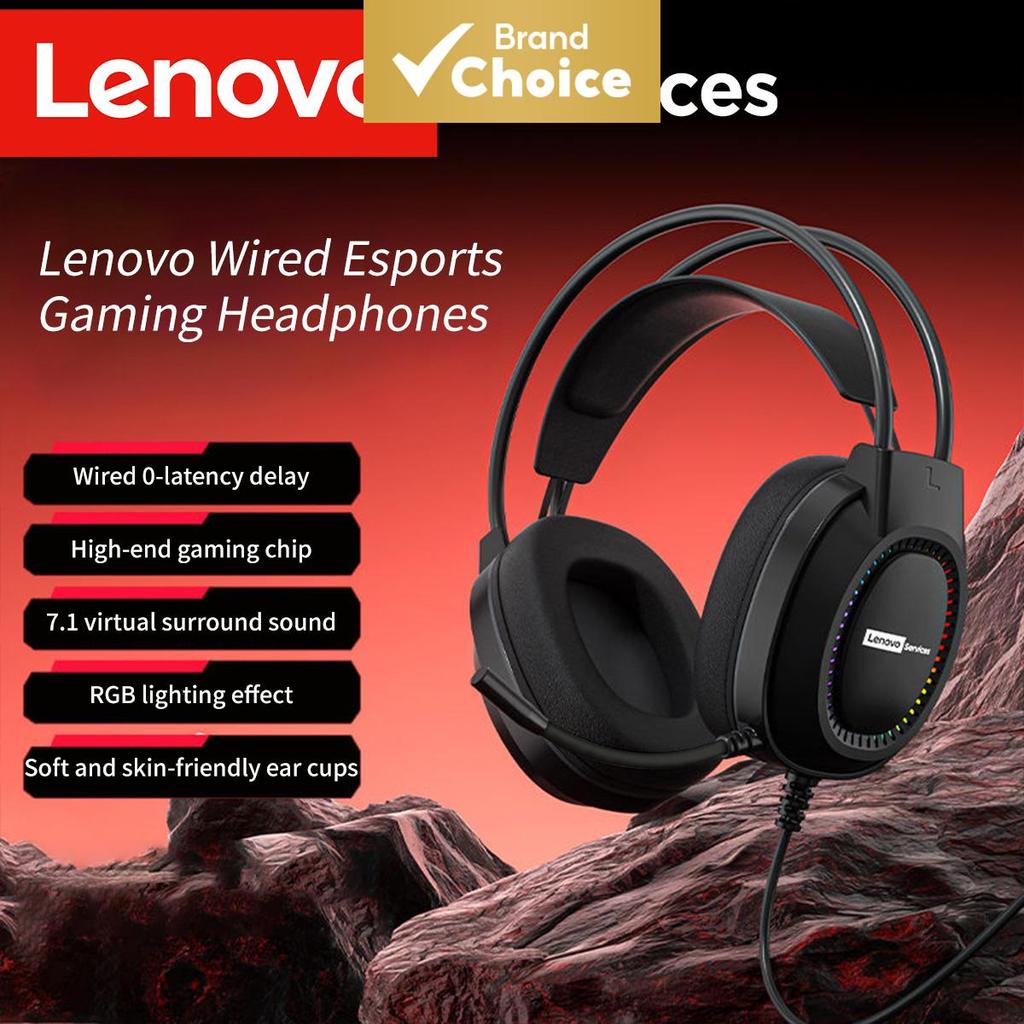 Fones de Ouvido Gamer Lenovo à Prova D'Água com Iluminação RGB, Earbuds Over-Ear com Microfone, Isolamento Acústico,