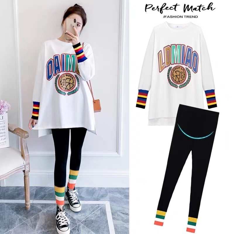 Roupas de outono para maternidade, manga comprida, roupa externa, terno esportivo, moletom de tamanho grande, compriment