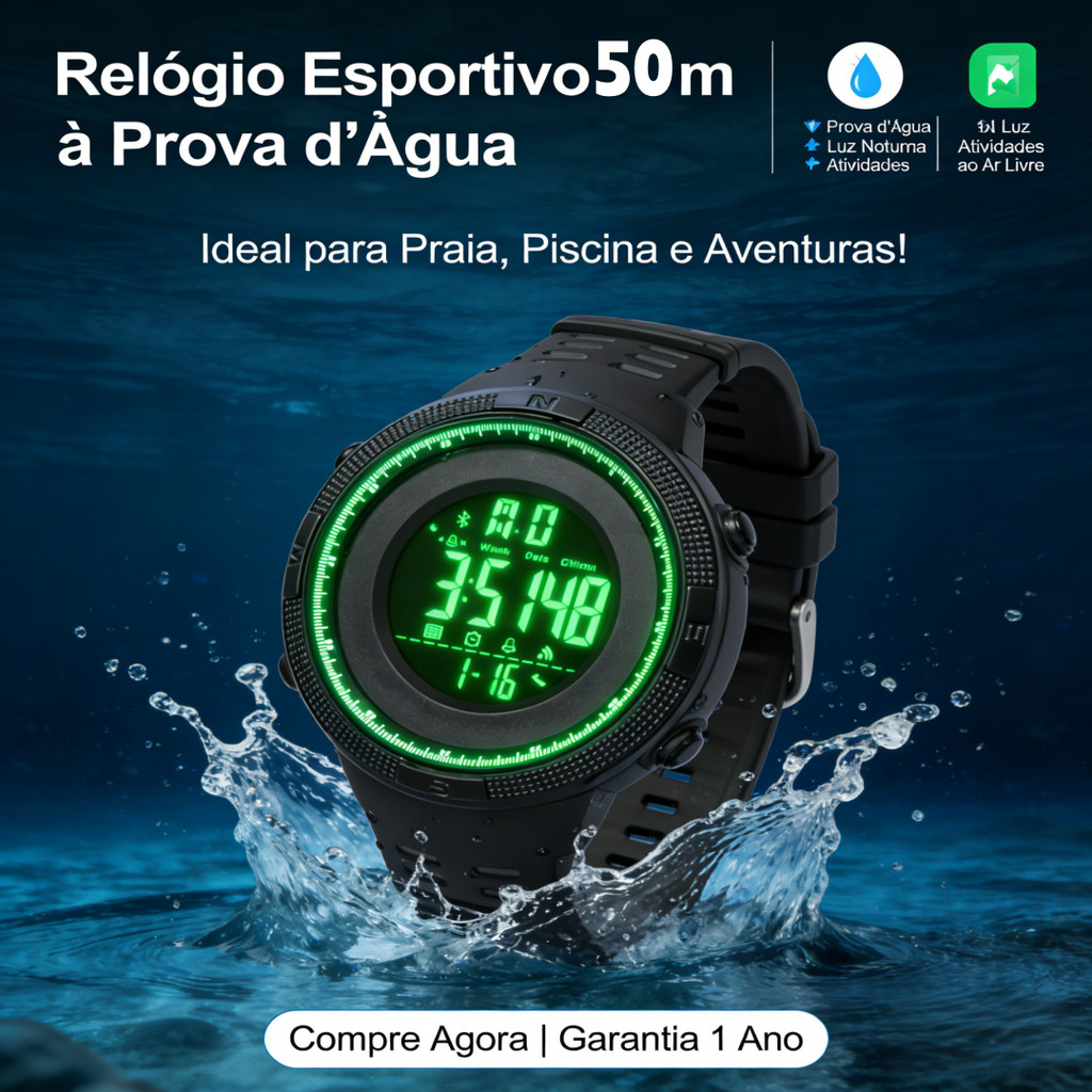 Relógio Masculino Esportivo Skmei 1251 Digital Cronômetro Alarme LED 50m Resistente Água
