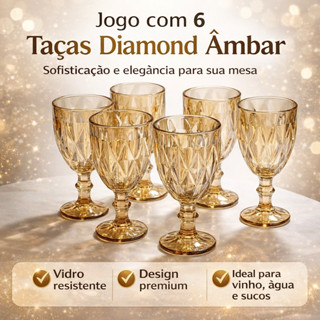 Jogo de 6 Taças de Vidro Diamond Transparente Ambar Furta Cor Verde Azul Fume Bico De Jaca em Oferta na Shopee