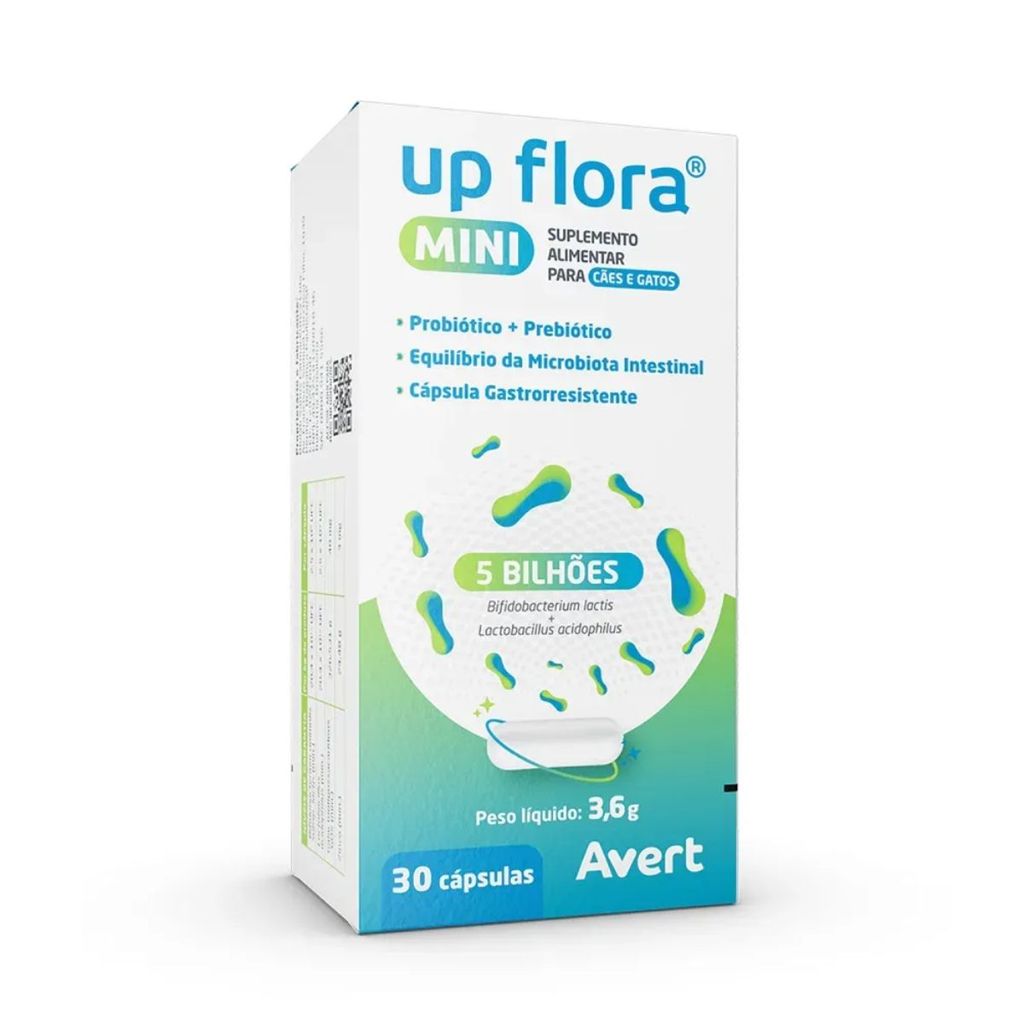 Up Flora Mini Suplemento Para Cães e Gatos Com 30 Cápsulas