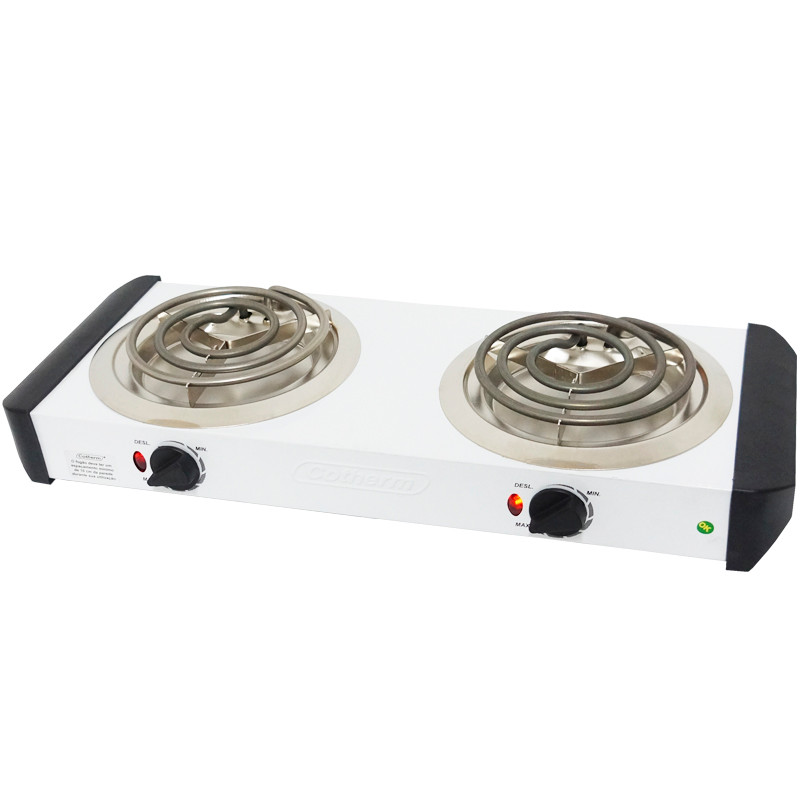 Fogão Elétrico Portátil de Mesa 2 Bocas 2000W Branco 220V Resistência Blindada Cotherm 2172 FEB-2