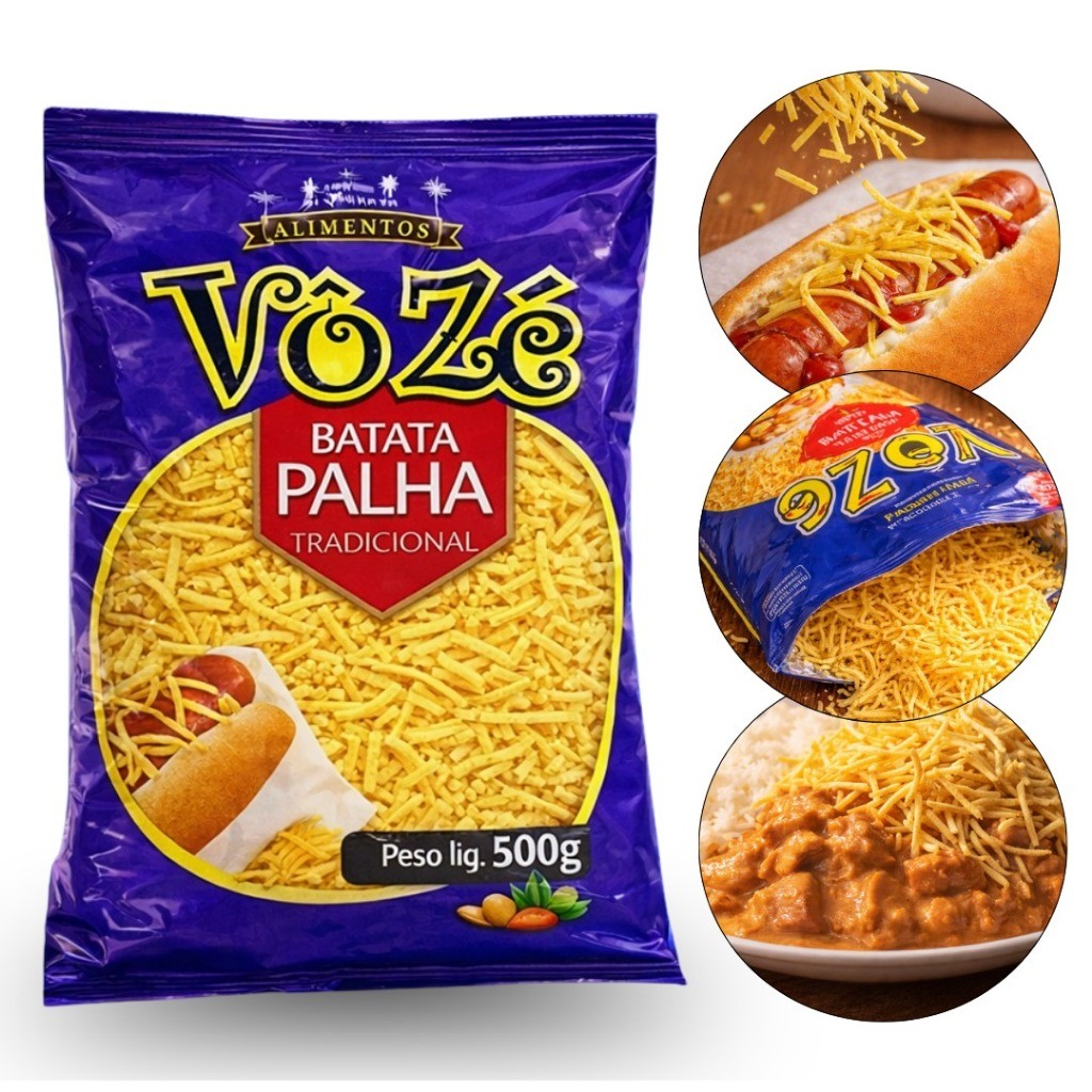 Batata Palha Batatinha Crocante Sequinha Vô Zé Pacote Econômico 500g para Lanche Hot Dog Strogonoff