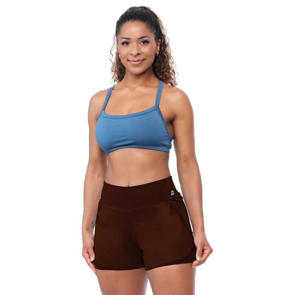 Short Fitness Feminino Cós Alto Modelador Poliamida Dry Zero Transparência Alta Compressão Academia