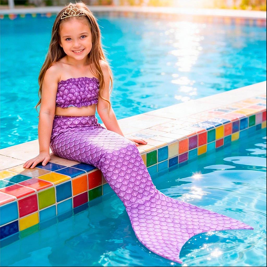 Fantasia Sereia Infantil Roxa com Nadadeira Cauda e Top Cor Exclusiva Fantasias Carol