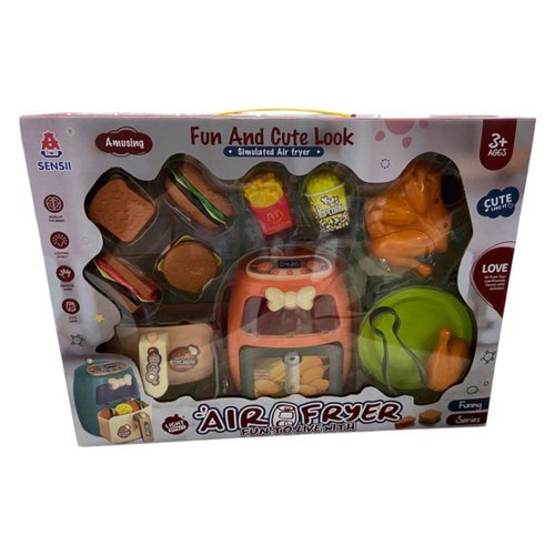 Conjunto Air Fryer Infantil Brinquedo Luzes Acessórios Cozinha Diverção Crianças