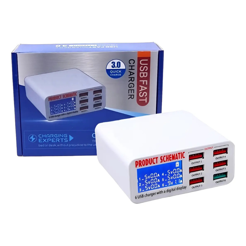 Usb Fast Carregador Inteligente Rápido 6 Portas Para Bancada Assistência Técnica Eletrônicos Multi Portas
