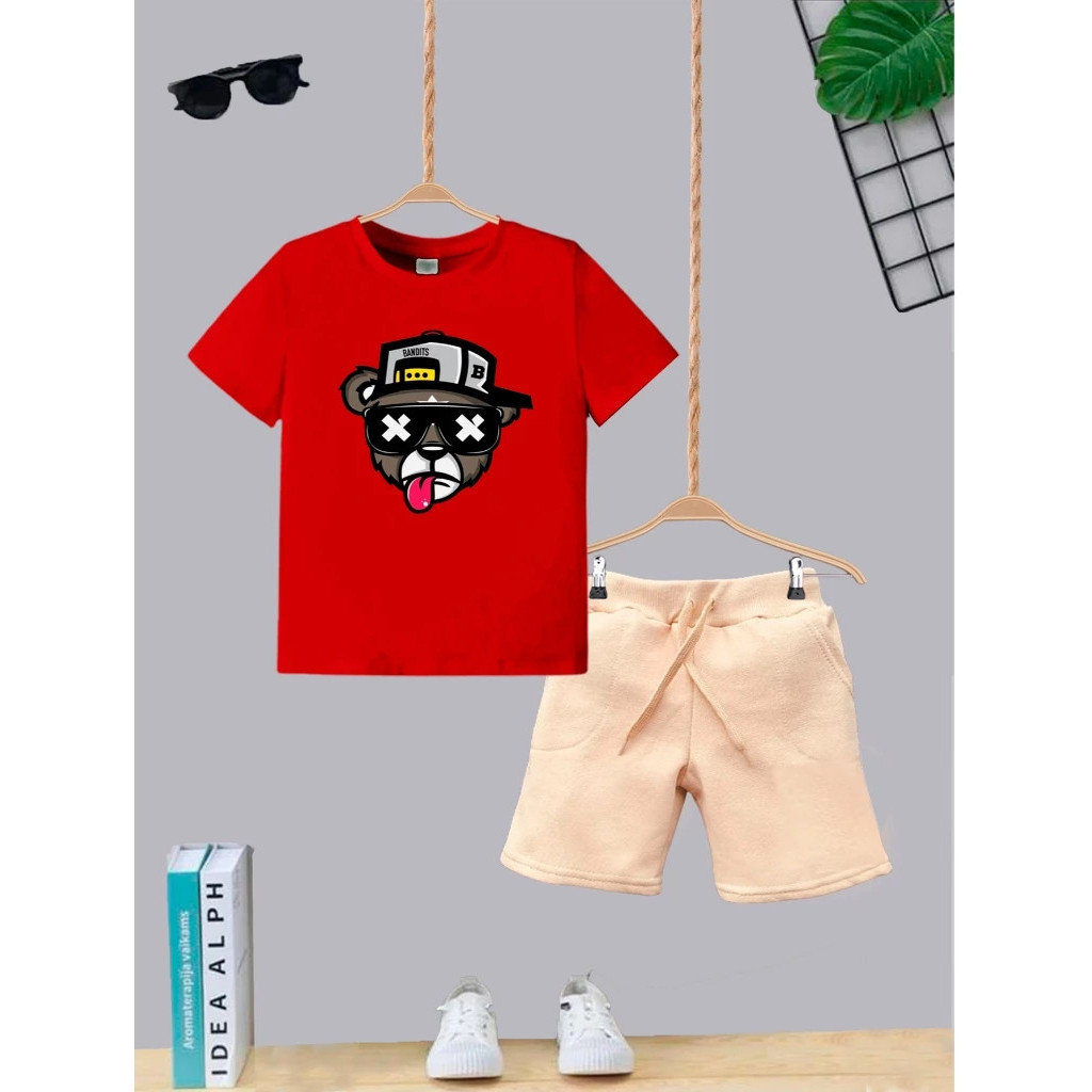 Camiseta + Short Conjunto Infantil Urso De Oculos Moda Teen Conjunto De Bermuda Juvenil Conjunto De Bermuda Juvenil