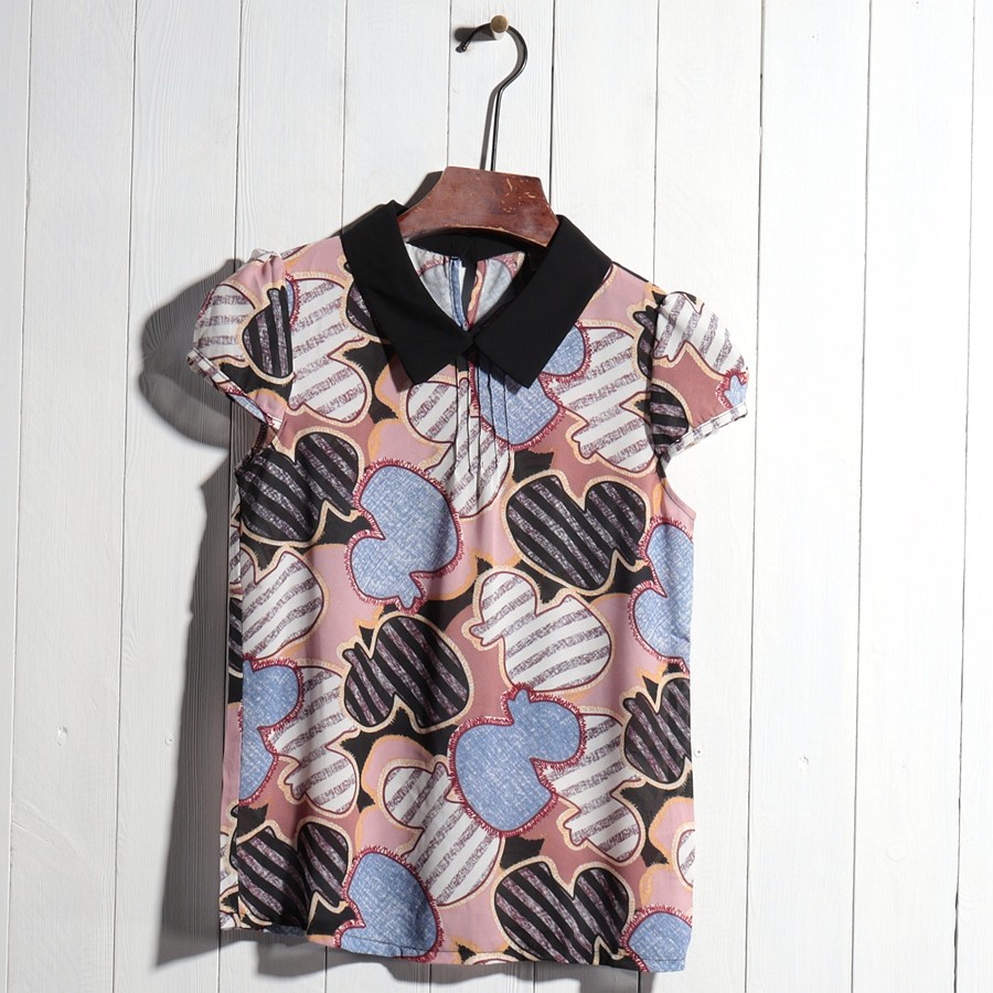 Pedido de marca ~ primavera verão estilo tinta impresso camisa de manga curta feminina moda estilo Hong Kong camisa pequ