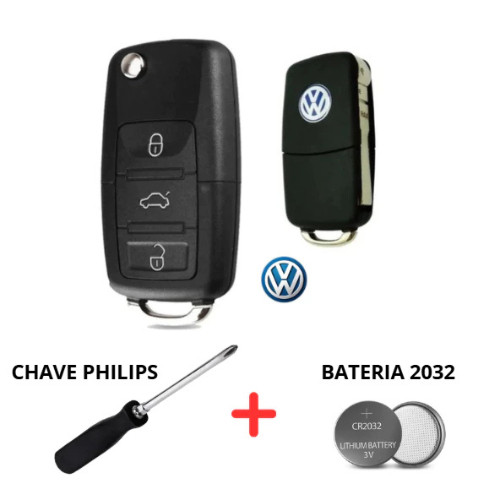 Carcaça Chave Canivete Para Modelo VW G5 Polo Fox Voyage Gol 3 Botões + Bateria + Chave Phillips