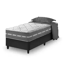Cama Box Solteiro Preto + Colchão Molas Ensacadas Zidi Miami 88x188x59cm