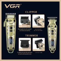 Maquina de Cabelo Display LED 5500-7000 RPM USB VGR OI VIDA OIV-643