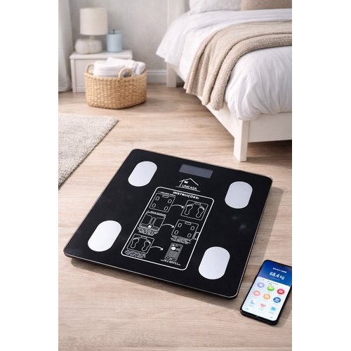 Balança Digital Inteligente Bioimpedância Bluetooth 140kg Preta Fitness Massa Muscular Gordura IMC