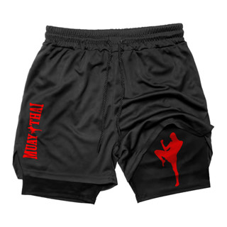 Short 2 em 1 Muay Thai Proteção UV Compressão Bermuda Academia Corrida em Oferta na Shopee