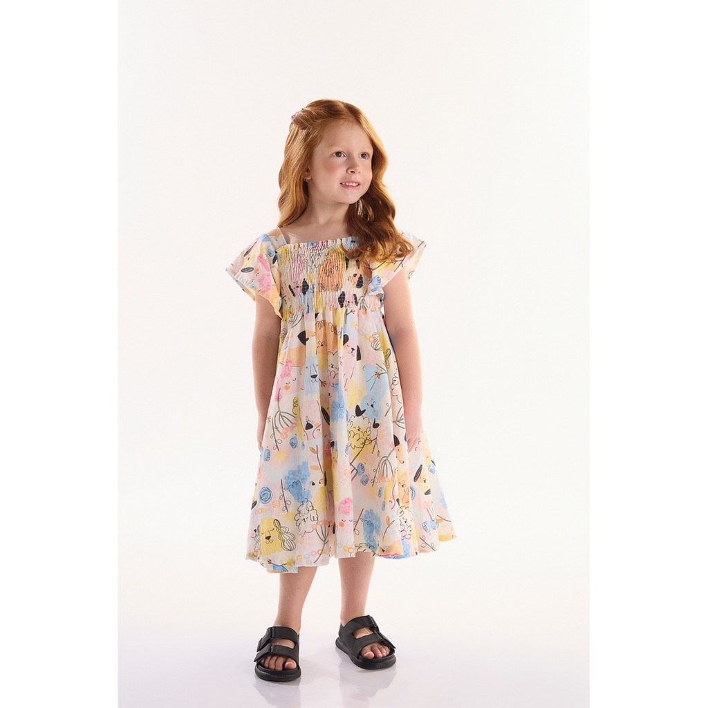 Vestido Infantil em Viscolinho Aumigo Três e Já