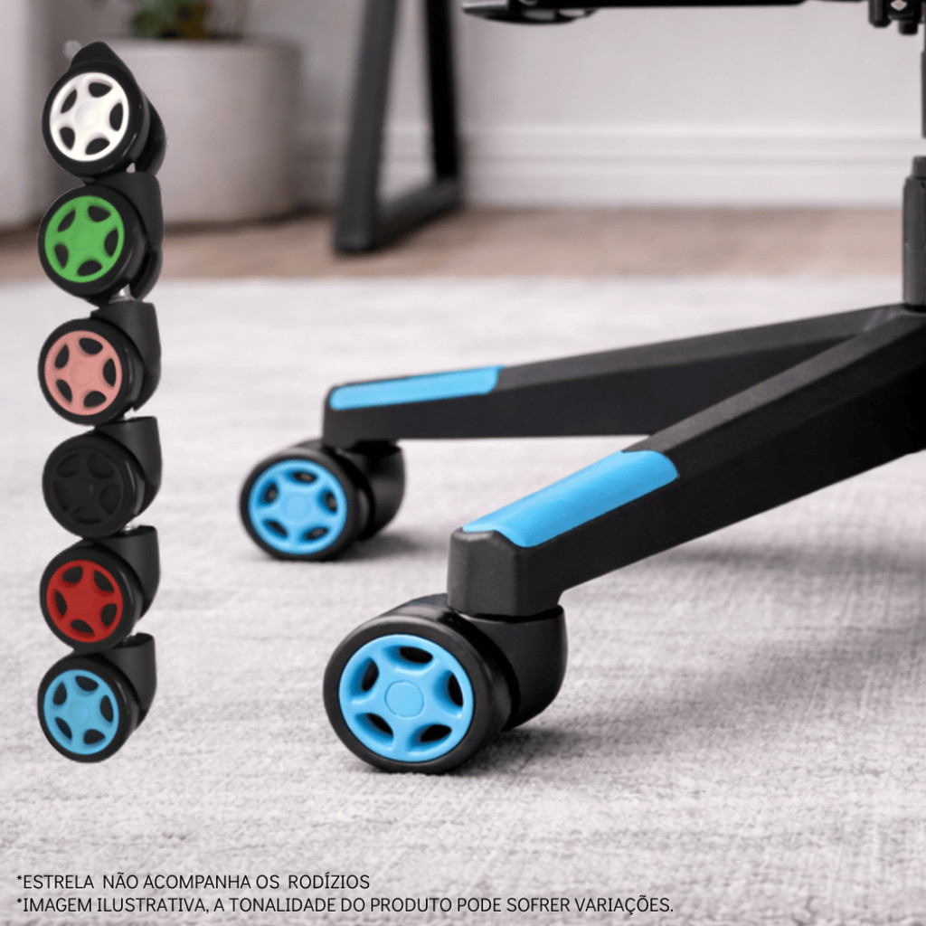 Kit 5 Rodízios PU Antirrisco Silenciosos 60mm – Rodinhas para Cadeira de Escritório e Gamer MaxRacer