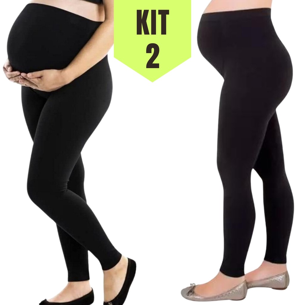 Kit 2 Legging Gestante Maternidade Conforto Sustentação Na Barriga Cós Alto