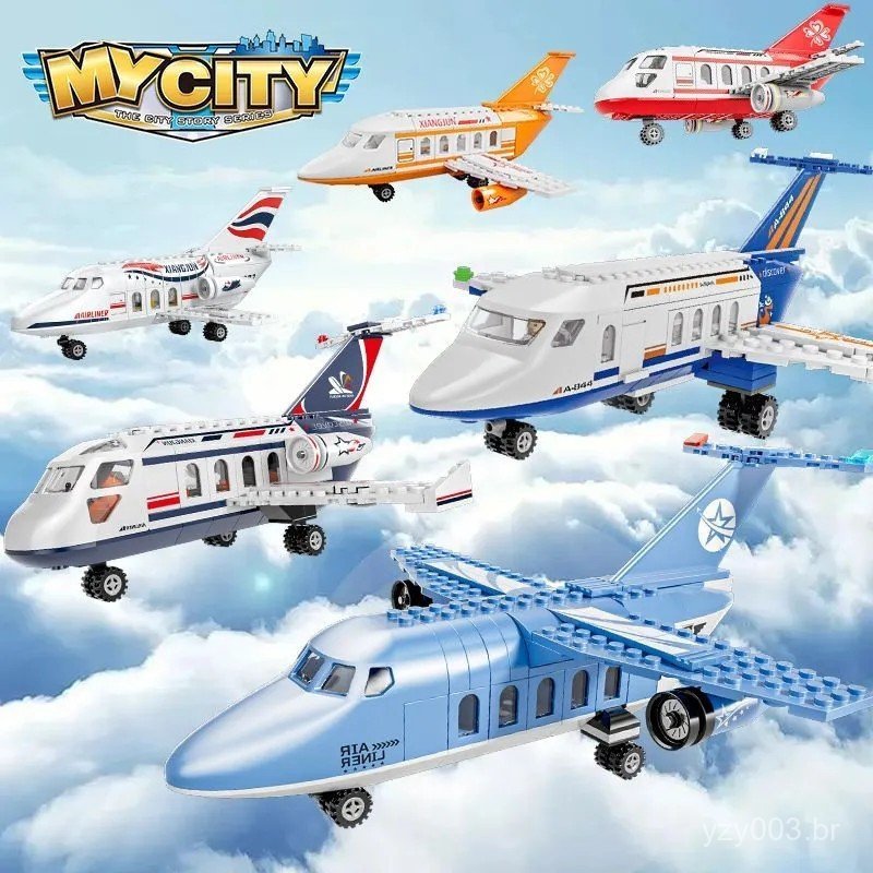Modelo de avião Lego compatível, série de cidade, avião de passageiros grande, brinquedos para meninos, blocos de constr