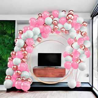Kit 125 Balões Branco + Rosa Claro + Rose Gold Cromado Balão Bexiga Festas Aniversários e Casamento em Oferta na Shopee