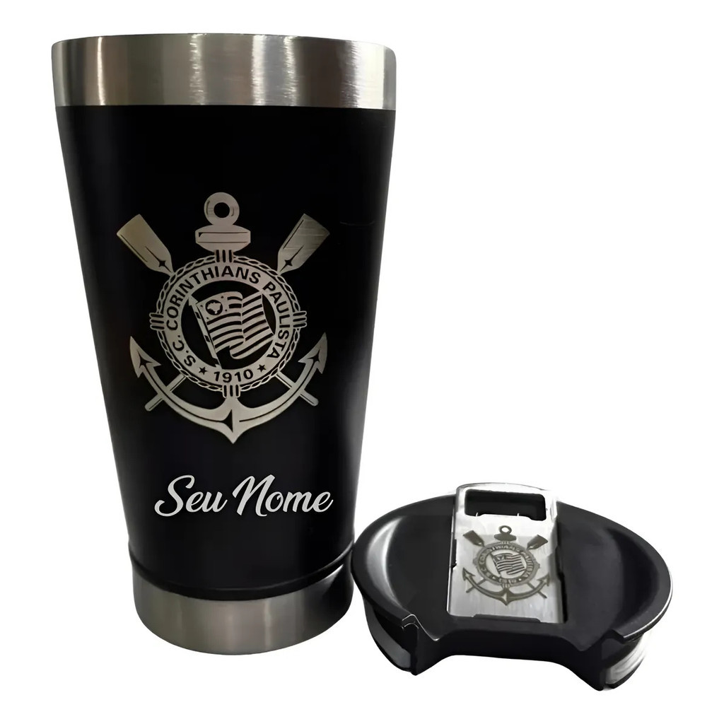 Imagem Copo Térmico Corinthians Personalizado a Laser Escudo no Abridor (Abridor c/ personalização)