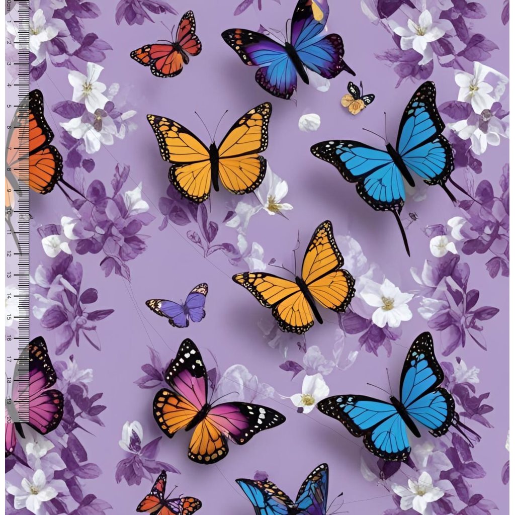 Tecido Tricoline Boboletas Lilás - 1mt x 1,50mt