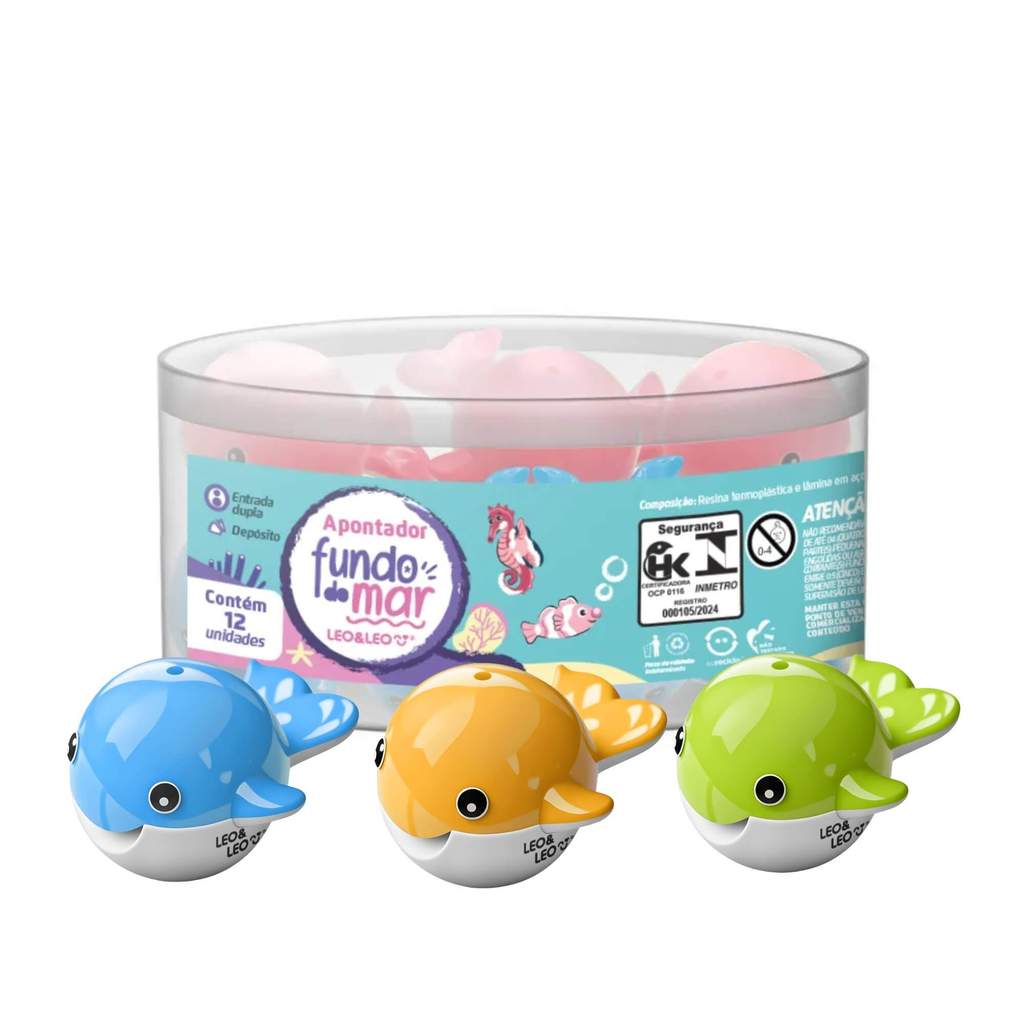 Apontador Duplo Baleia com Depósito Fundo do Mar (Pote c/ 12 unidades) Leonora - 10232 em Oferta na Shopee
