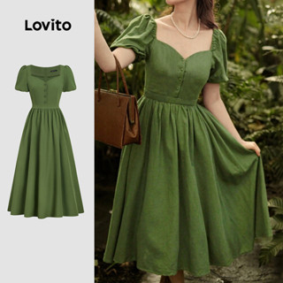 Lovito  Vestido Verde Feminino Primavera/verão Elegante com Babado e Botões Na Frente Confortável e Estiloso L172ED1661 em Oferta na Shopee