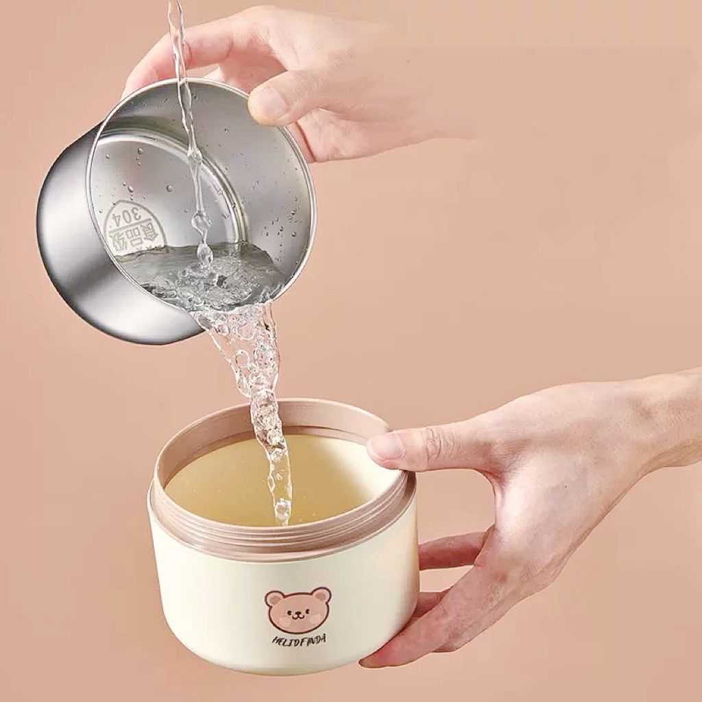 NOVEVE Urso 400ml+600ml Infantil Marmita Lancheira Térmica Pote Com Bolsa Aço Inoxidável 304