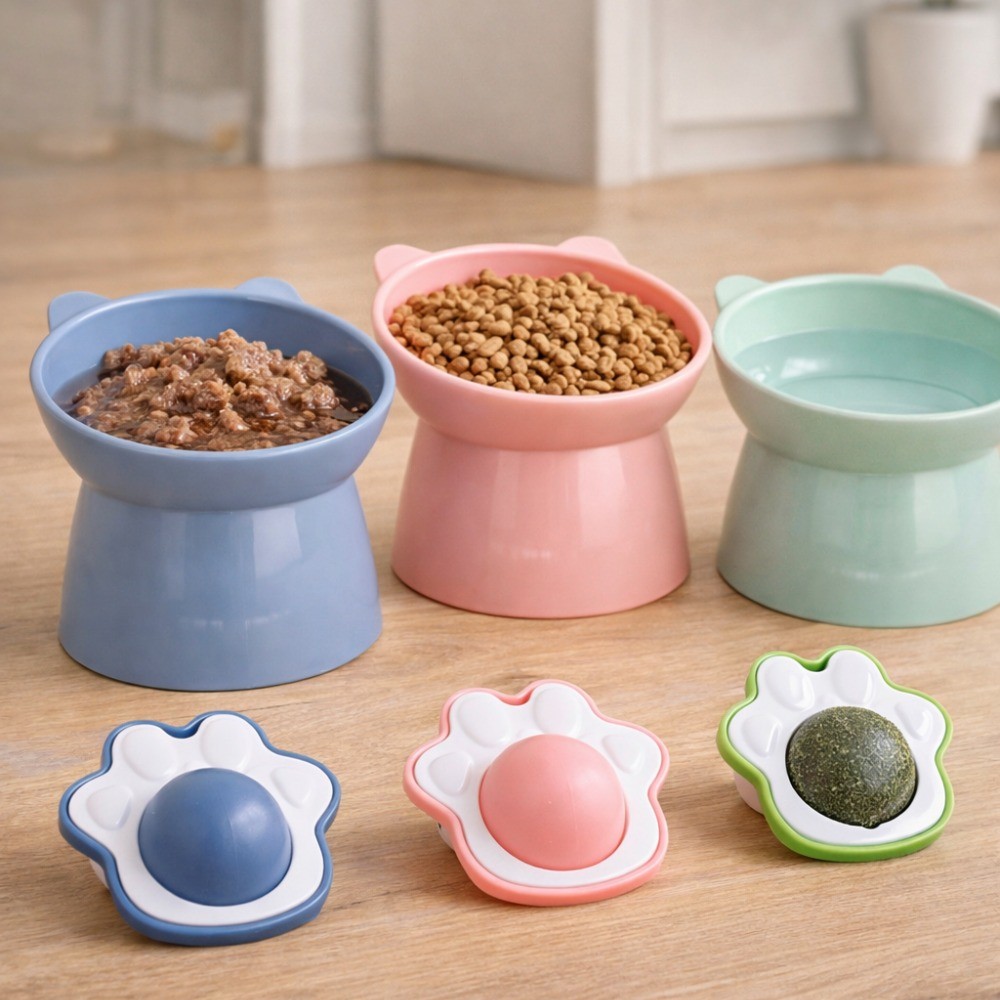 Comedouro bebedouro pet gatos alimentador 200 ml Gatos kit c/2 + GRATIS 1 Catnip Erva Cores Sortidas