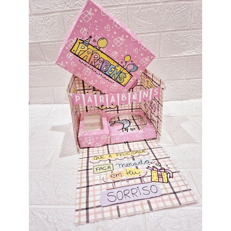 1 caixa cenario rosa bolo kit festa bento cake presentes parabéns 21x16x16cm em Oferta na Shopee